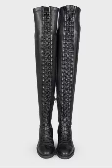 Lace-up leather over the knee boots