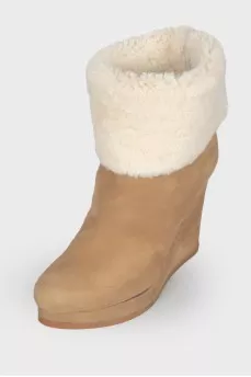 Beige suede wedge boots