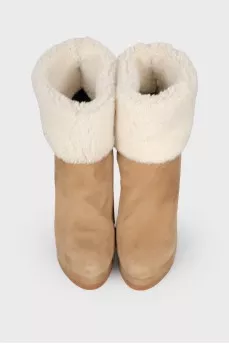 Beige suede wedge boots