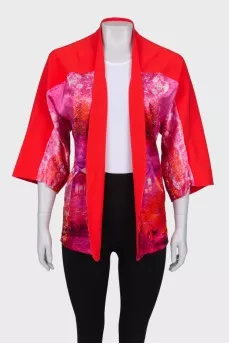 Printed cropped wide sleeve cardigan