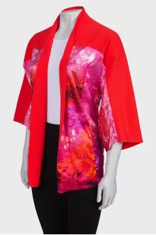 Printed cropped wide sleeve cardigan