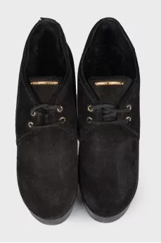 Black high wedge ankle boots