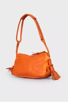 Orange leather tassel bag