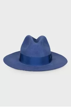 Wool blue hat with a bow