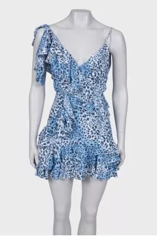 Silk blue dress in leopard print