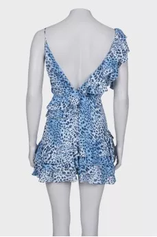 Silk blue dress in leopard print