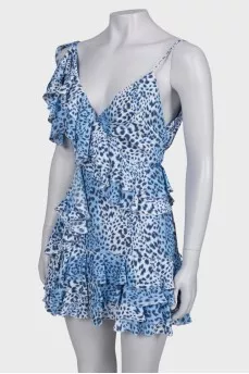 Silk blue dress in leopard print