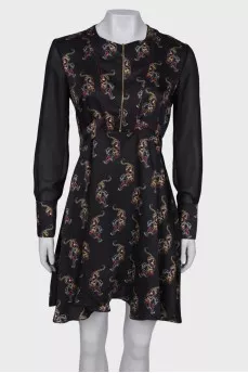 Printed dress with translucent sleeves