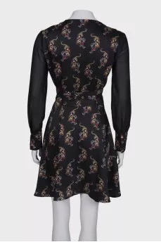 Printed dress with translucent sleeves