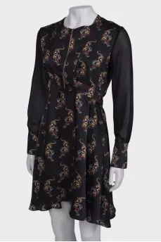 Printed dress with translucent sleeves