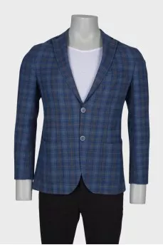 Checked wool jacket for men