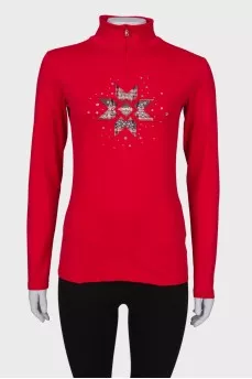Red sweater with rhinestones on the front