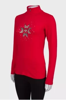 Red sweater with rhinestones on the front