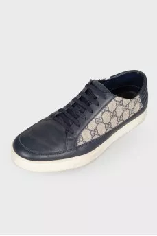 Men's dark blue leather sneakers