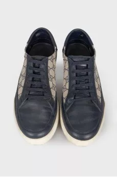 Men's dark blue leather sneakers