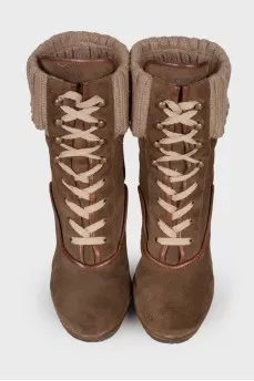 Knitted suede boots