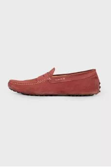 Burgundy men's suede moccasins
