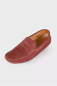 Burgundy men's suede moccasins