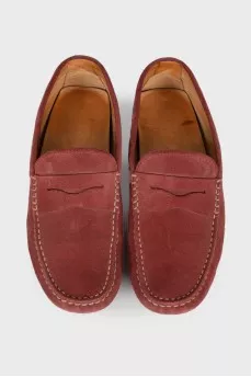 Burgundy men's suede moccasins