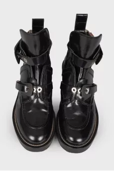 Buckle patent leather ankle boots