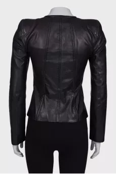 Leather jacket with shoulder pads