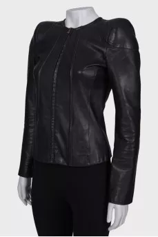 Leather jacket with shoulder pads