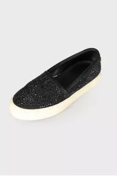 Suede slipons with rhinestones