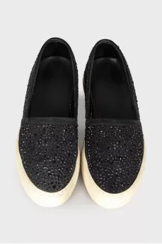 Suede slipons with rhinestones