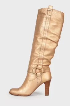 Gold-tone leather heeled boots
