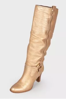 Gold-tone leather heeled boots