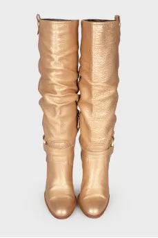 Gold-tone leather heeled boots