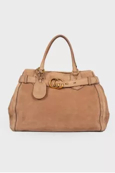 Leather tote bag with keyring