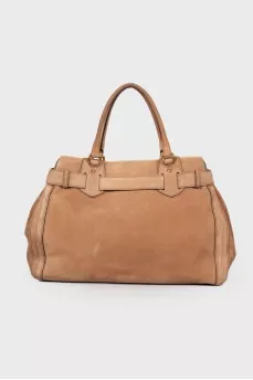 Leather tote bag with keyring