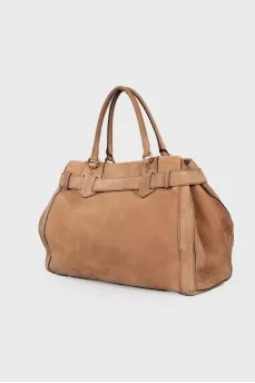 Leather tote bag with keyring