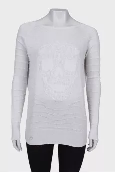 Sweater with open back and rhinestones