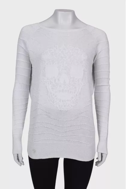 Sweater with open back and rhinestones