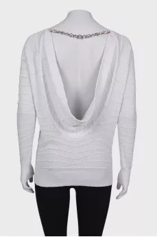 Sweater with open back and rhinestones