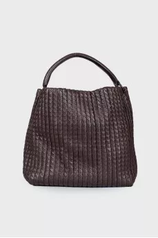 Brown Nappa Intrecciato Frame Tote Colonial Bag