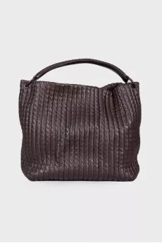 Brown Nappa Intrecciato Frame Tote Colonial Bag