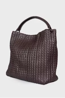Brown Nappa Intrecciato Frame Tote Colonial Bag