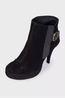Buckle suede ankle boots