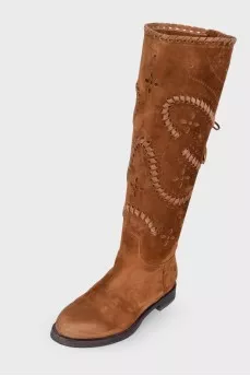 Perforated suede boots