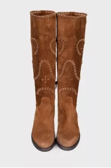 Perforated suede boots