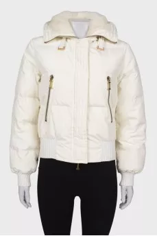 White jacket with fur hood