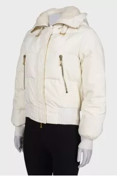 White jacket with fur hood