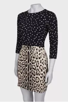 Black and white mixed print dress