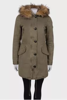 Parka with rabbit fur inside