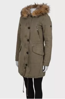 Parka with rabbit fur inside