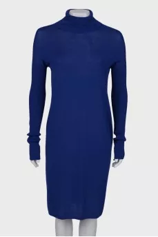 Woolen midi dress with collar