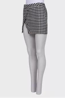 Checkered skirt with front slit